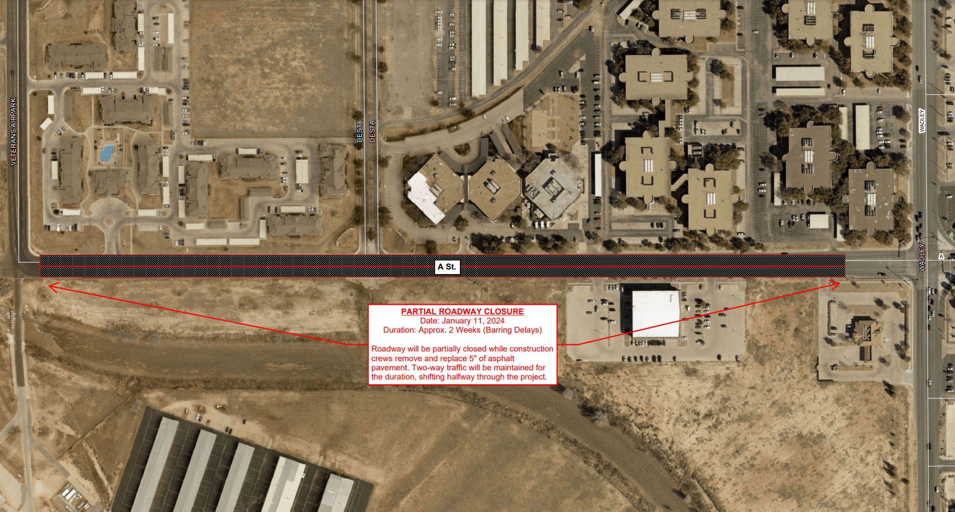 Updated Map for A from Wadley to Veterans Air Park